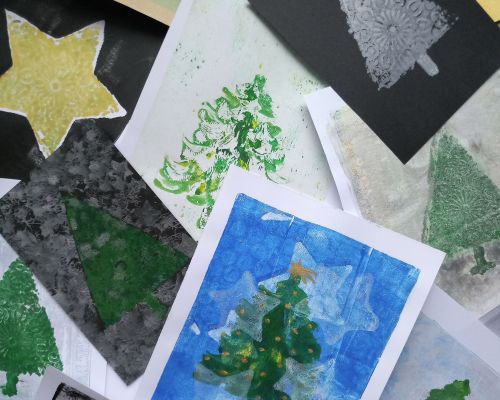 Weihnachtskarten - Drucken auf Gelli Plates (für Kinder) 